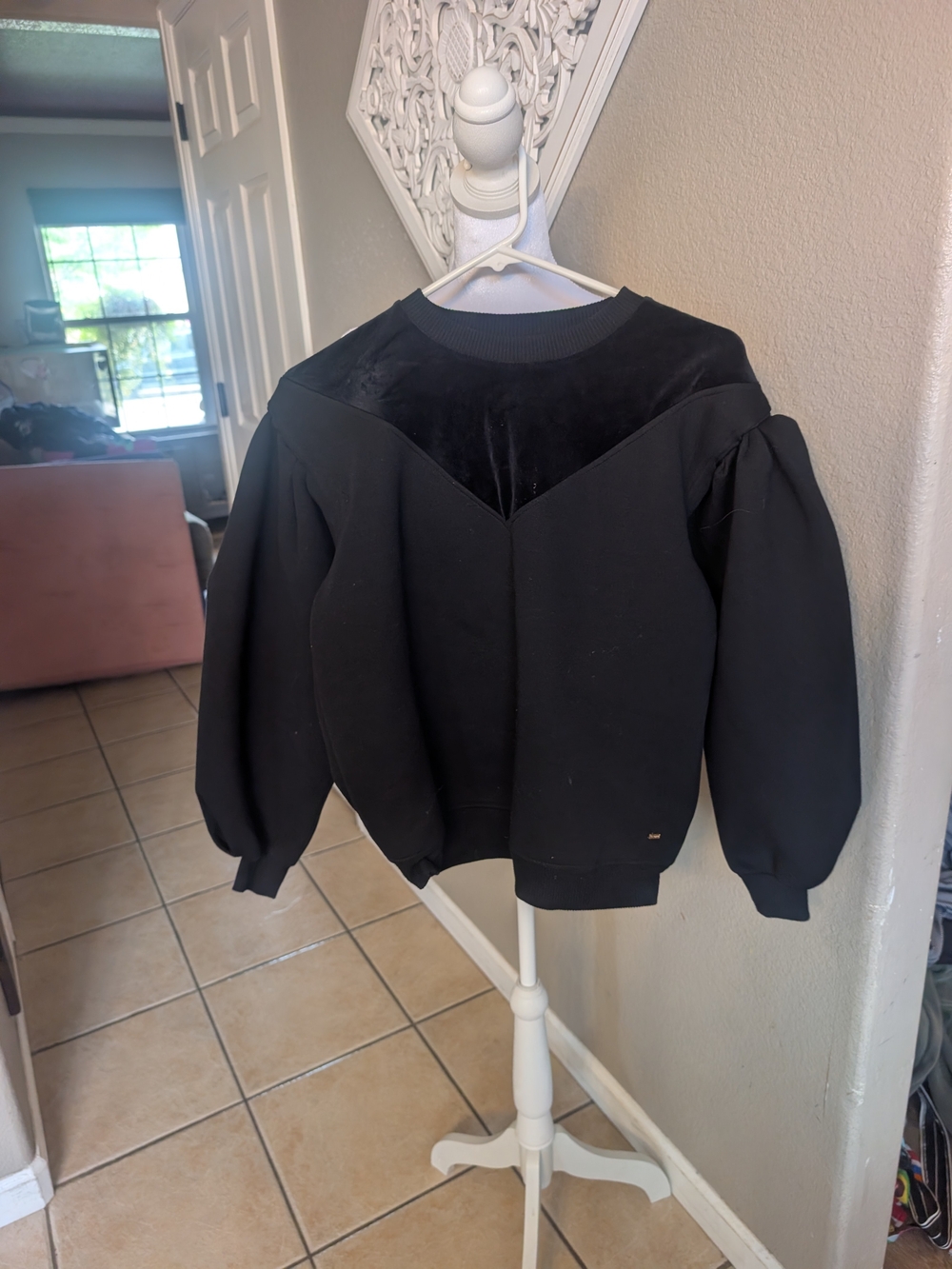 Ted Baker Black Crewneck Sweater with Velvet Yoke